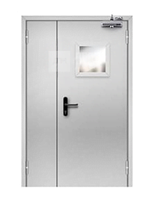 Серая противопожарная дверь EI-60 полуторная остекленная ДП-723